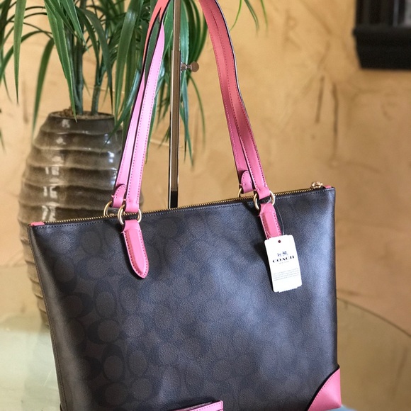 Coach signature coated brown pvc pink leather tote - Picture 8 of 8